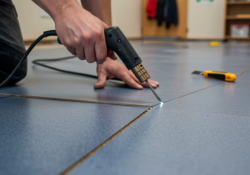 Linoleum-Naht wird in einer Berliner Wohnung verschweißt
