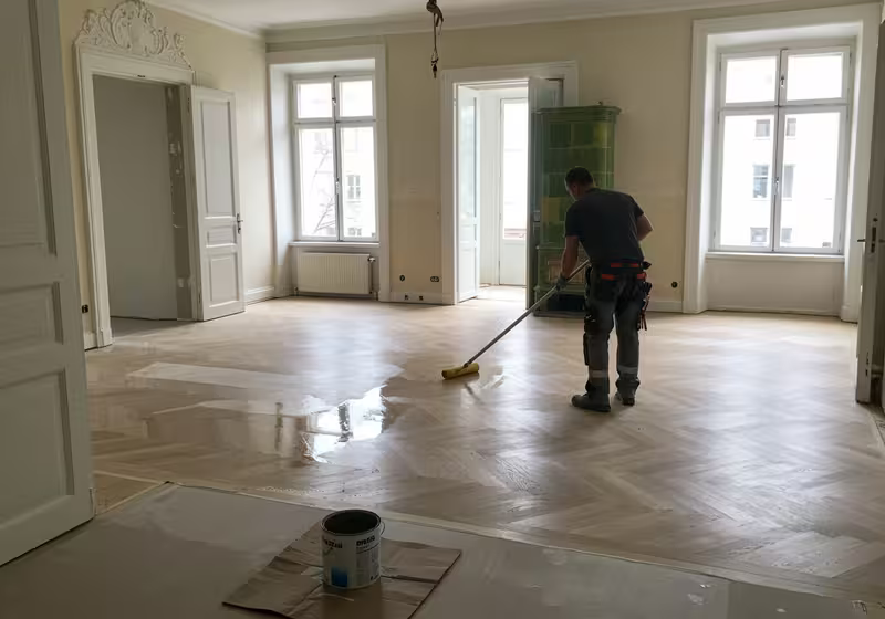 Parkettboden wird in einer Berliner Wohnung nachgeölt